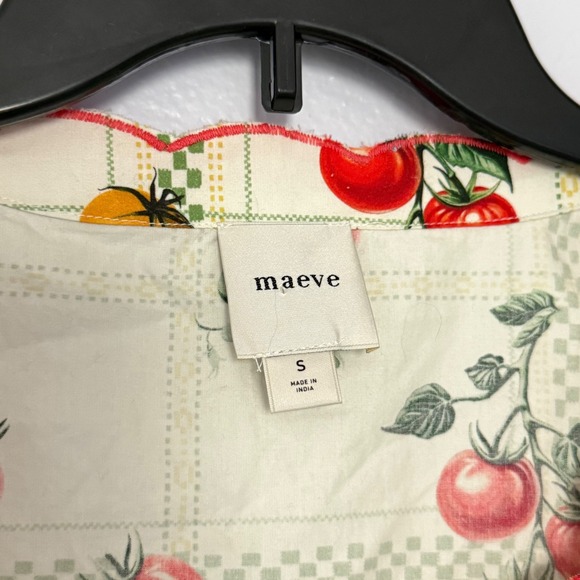 Anthropologie Maeve Veggie Blooms Tie Front Scalloped Top Cotton Bow - Small - Picture 4 of 6